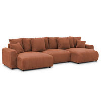 WOHNLANDSCHAFT Calma mit Schlaffunktion und Bettkasten im Bumpy-Design aus weichem Terrakotta Plüschcord - Beige/Terracotta, Holz/Textil (336/88/140cm) - S-Style