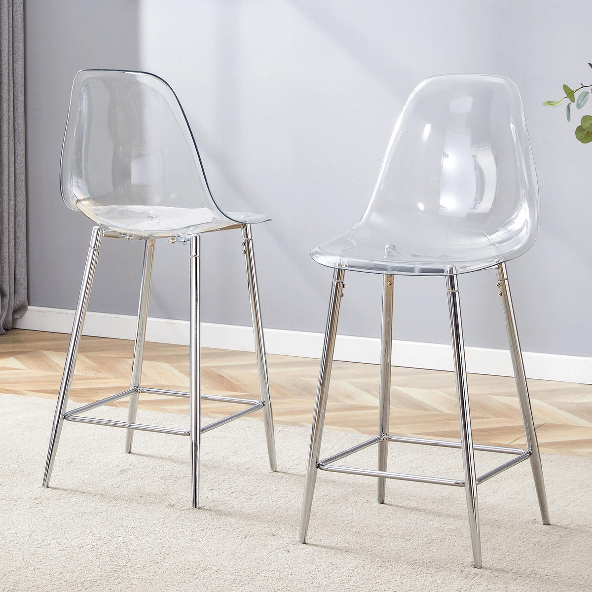 BARHOCKER 2er-Set Silber mit transparenter Acryl-Sitzschale und Fußstütze - Silberfarben, Kunststoff (51/102/45cm) - PANGIVO