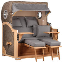 STRANDKORB Baltikum Teak 2,5 Sitzer - Braun/Grau, Holz/Metall (142/170/95cm) - Mr. Deko