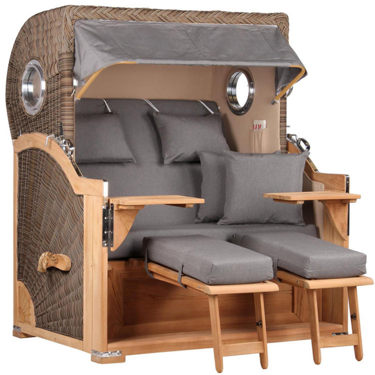 STRANDKORB Baltikum Teak 2,5 Sitzer - Braun/Grau, Holz/Metall (142/170/95cm) - Mr. Deko