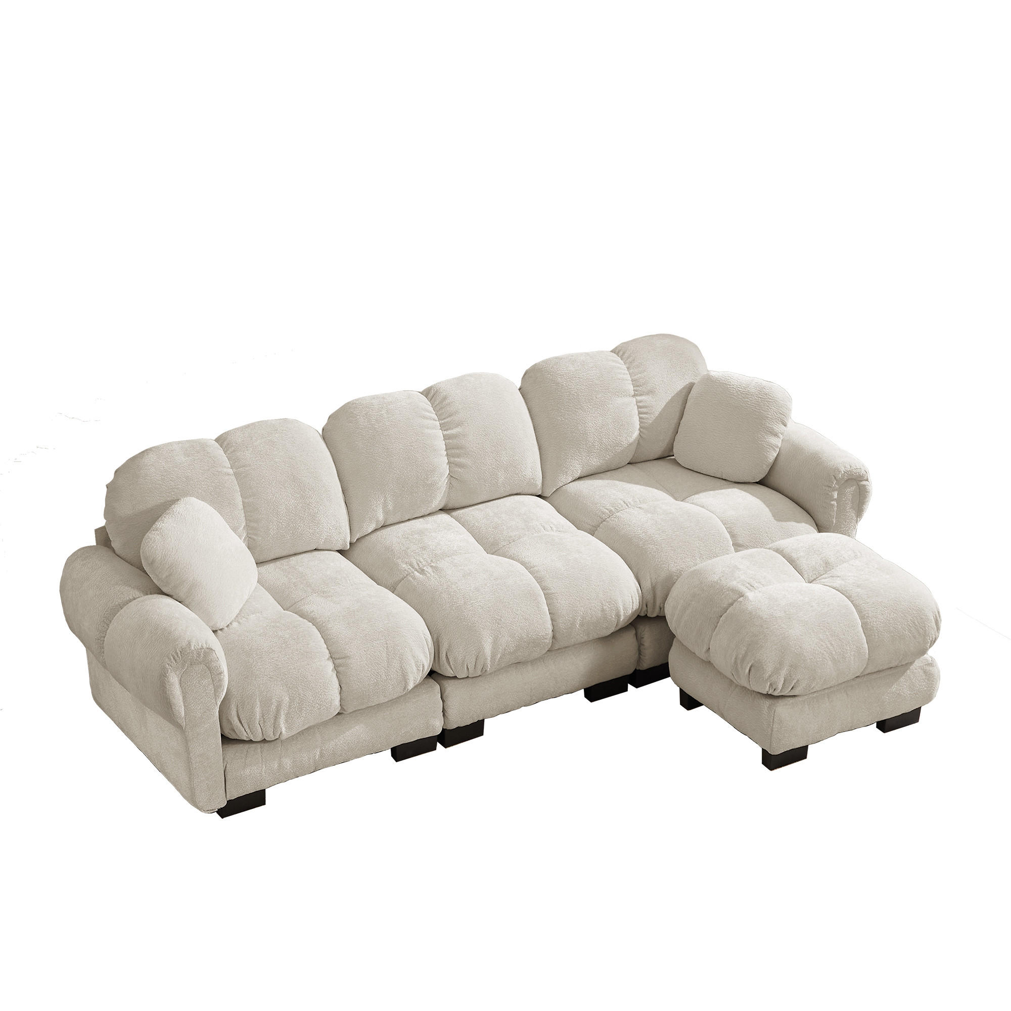 ECKSOFA DE-34384 L-Form mit Ottoman und Steppdesign Hellkhaki - Sandfarben, Textil (149/260cm) - ComfortXL