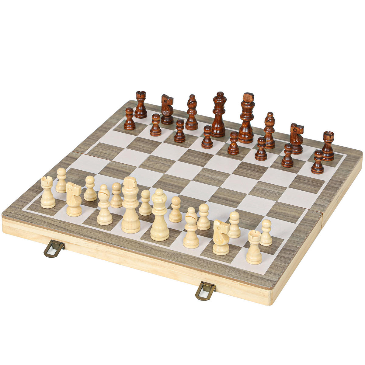 SCHACH & DAME SET DE-10825 2-in-1 im kompakten Holzkoffer Walnuss - Walnussfarben, Holzwerkstoff (38.5/38.5cm) - ComfortXL