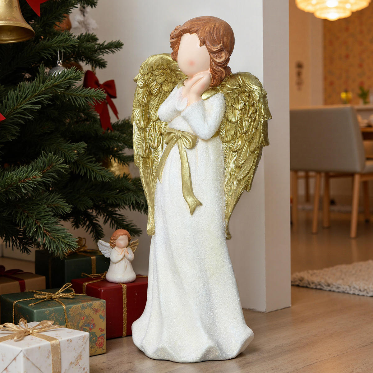 ENGELFIGUR Weihnachten HTST0187 - Beige/Goldfarben, Stein (20/64/30cm) - Hometopia