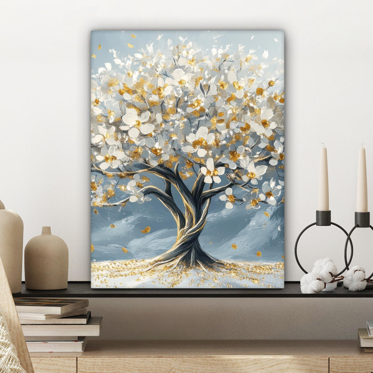 LEINWANDBILD Baum - Winter - Baum des Lebens - Modern - Gold Room Decor 30x40 cm - Goldfarben, Textil (30/40cm) - MuchoWow