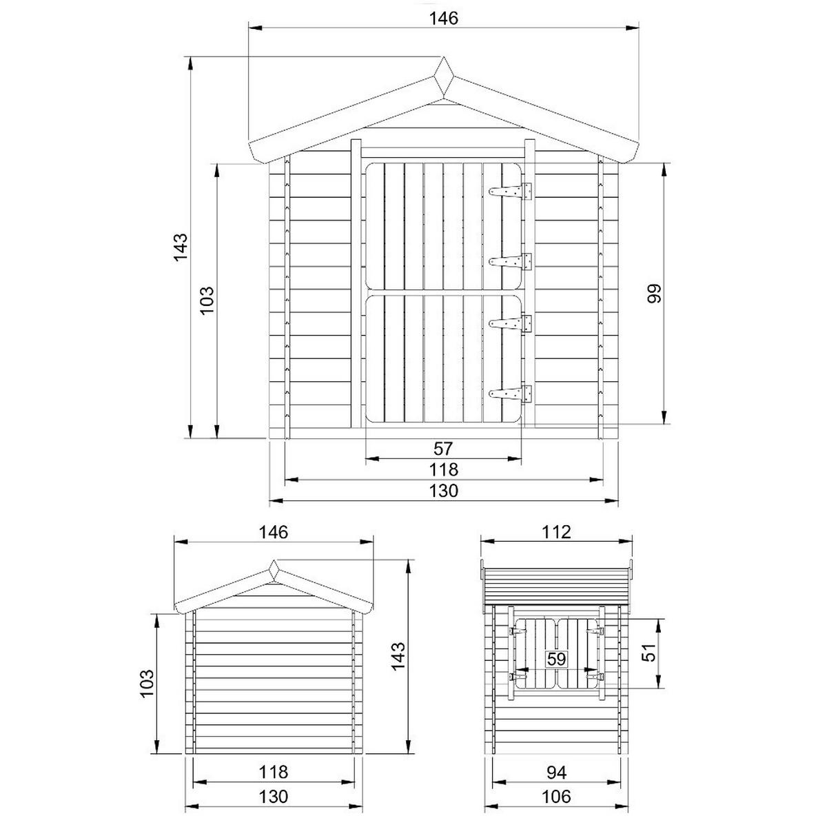 KINDERSPIELHAUS aus Holz - B112xL146xH143 cm/1.1m2 - M516-1 - Beige, Holz (146/143/112cm) - Timbela