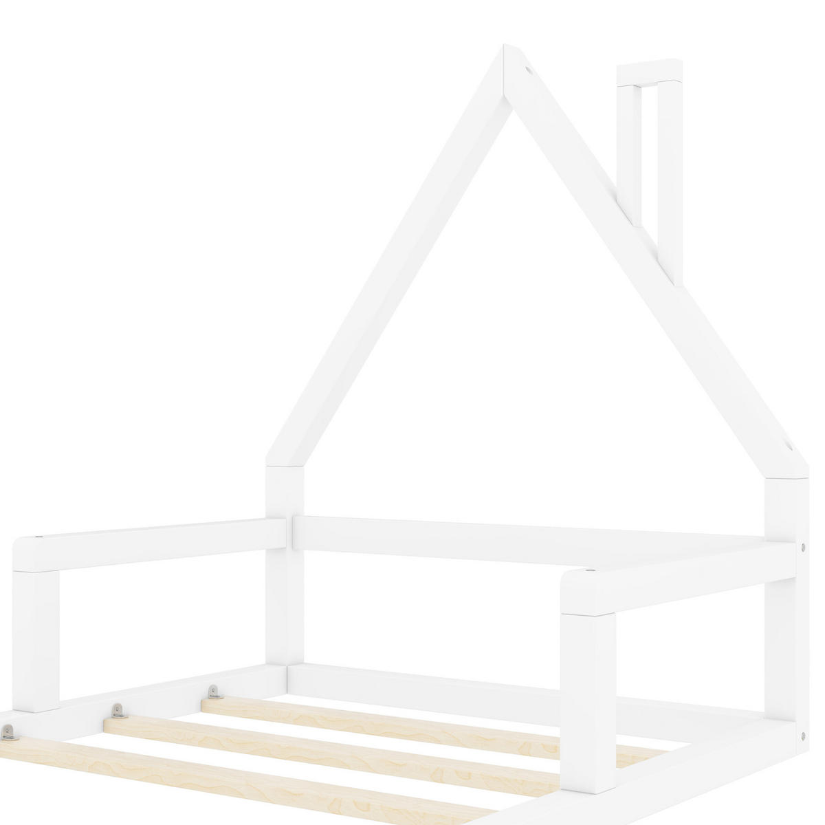 DOMČEKOVÁ posteľ 90/200 cm borovica a MDF biela, v tvare domčeka - biela, drevo (90/200cm) - BEAOK