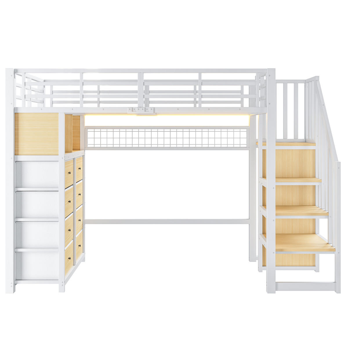 HOCHBETT 90x200cm mit 8 Schubladen und Aufbewahrungsleiter, Weiß - Weiß, Metall (90/200cm) - KOMHTOM