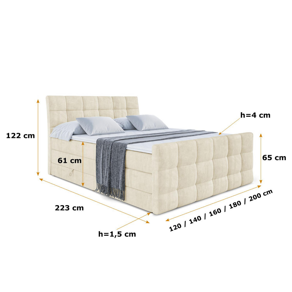 BOXSPRINGBETT APO-Z KING - 140 x 200 - H3/H4 - Beige - Beige, Holzwerkstoff (140/200cm) - ALTDECOR