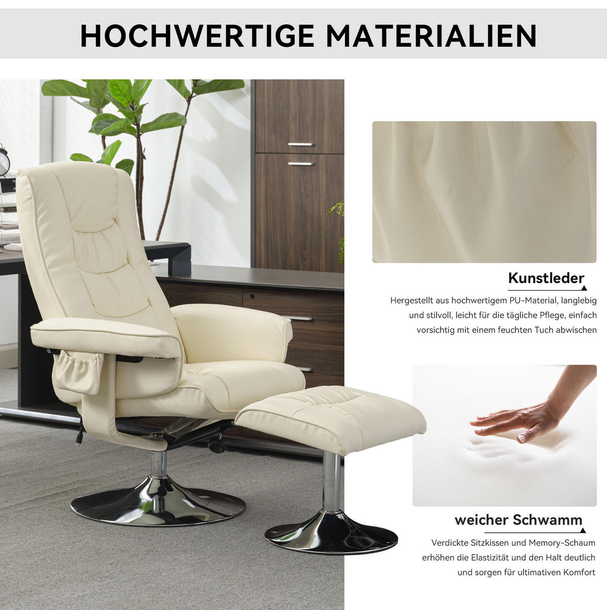 MASSAGESESSEL bis 120 kg mit Heizfunktion und 5-Punkt-Massage, 79 x 79 x 106 cm - Beige, Kunststoff (79/106/79cm) - BEAOK