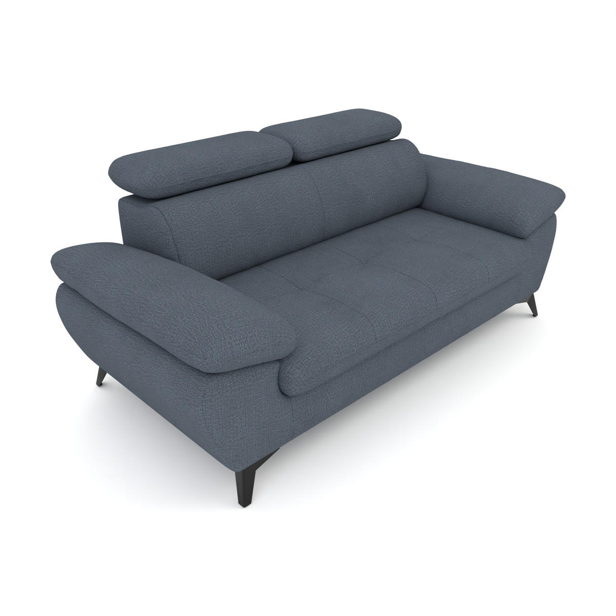 2,5-SITZER Karlstad Chenille Blau verstell. Kopfstützen B 194 cm - Blaugrau, Kunststoff/Textil (194/84/100cm) - foamnova
