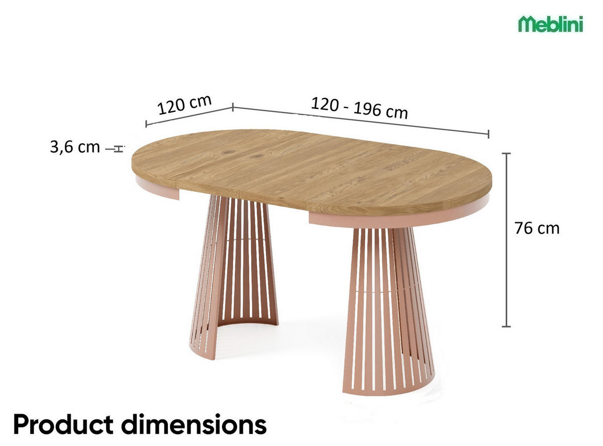 ESSTISCH Cone Bis - Eichefarben/Kupferfarben, Holzwerkstoff/Metall (120/120/76cm) - Meblini