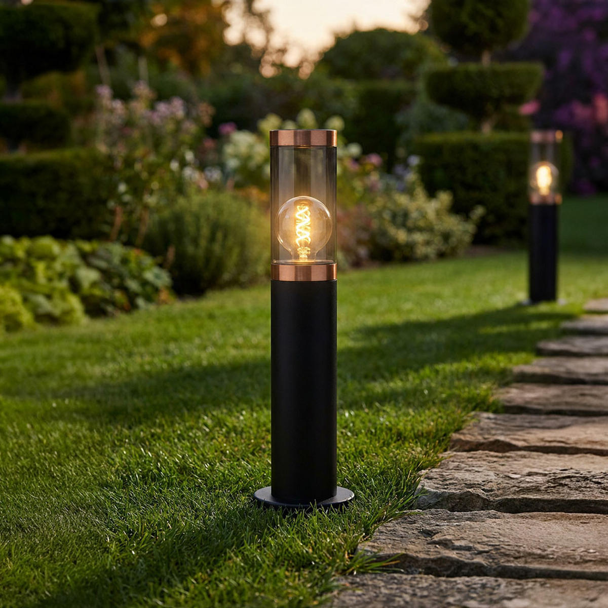 LED WEGLEUCHTE Edelstahl Schwarz Kupfer - Schwarz, Metall (12.7/12.7/45cm) - Globo Lighting