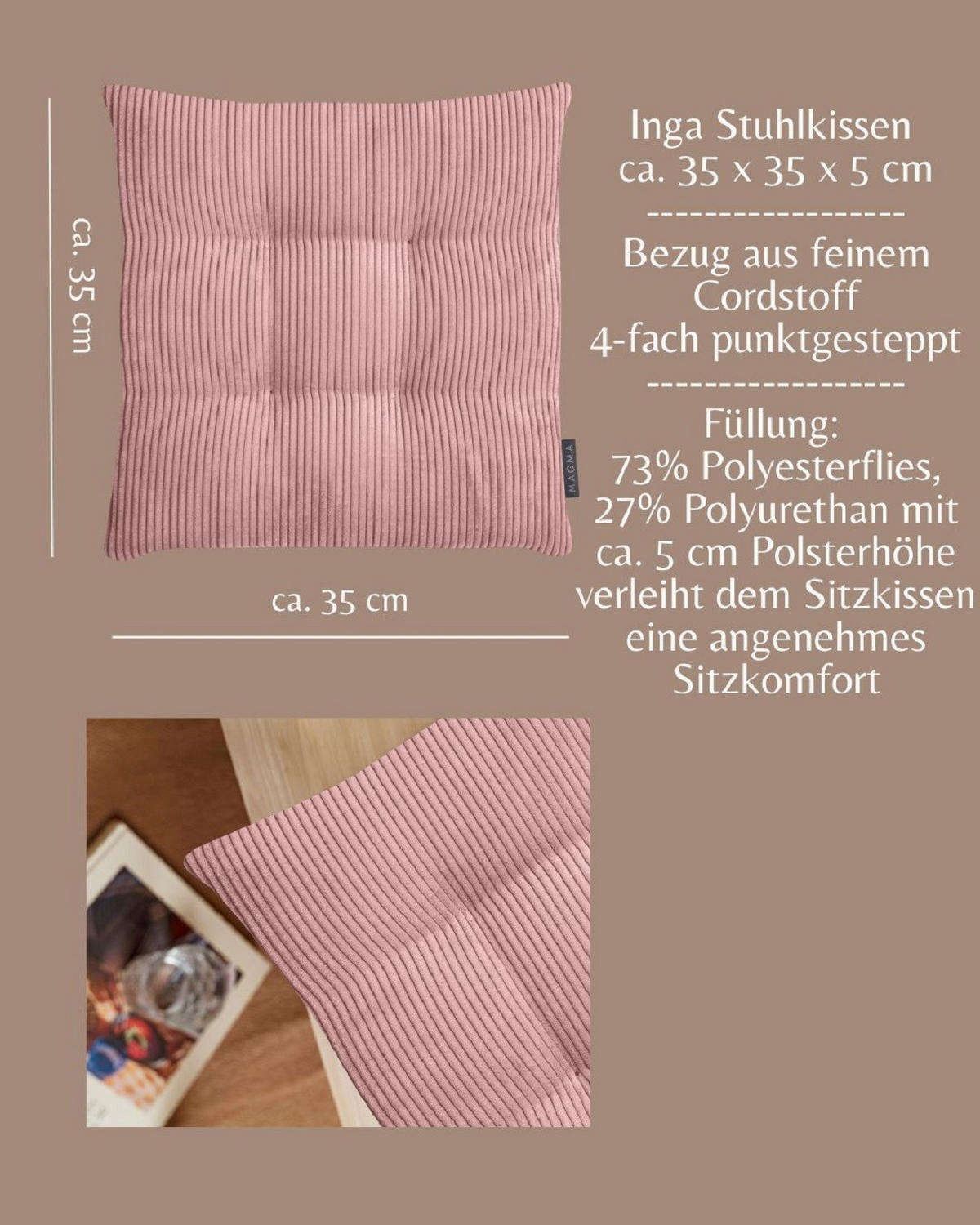 STUHLKISSEN 2er Set Inga - Altrosa, Textil (35/35/5cm) - Magma Heimtexx