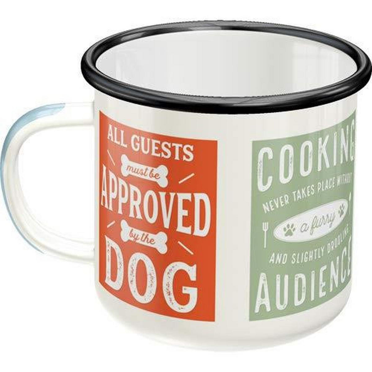 EMAILLE-BECHER 360 ml Pfotenschild Dog Rules - Hellrot/Weiß, Metall (0.36L) - Nostalgic-Art
