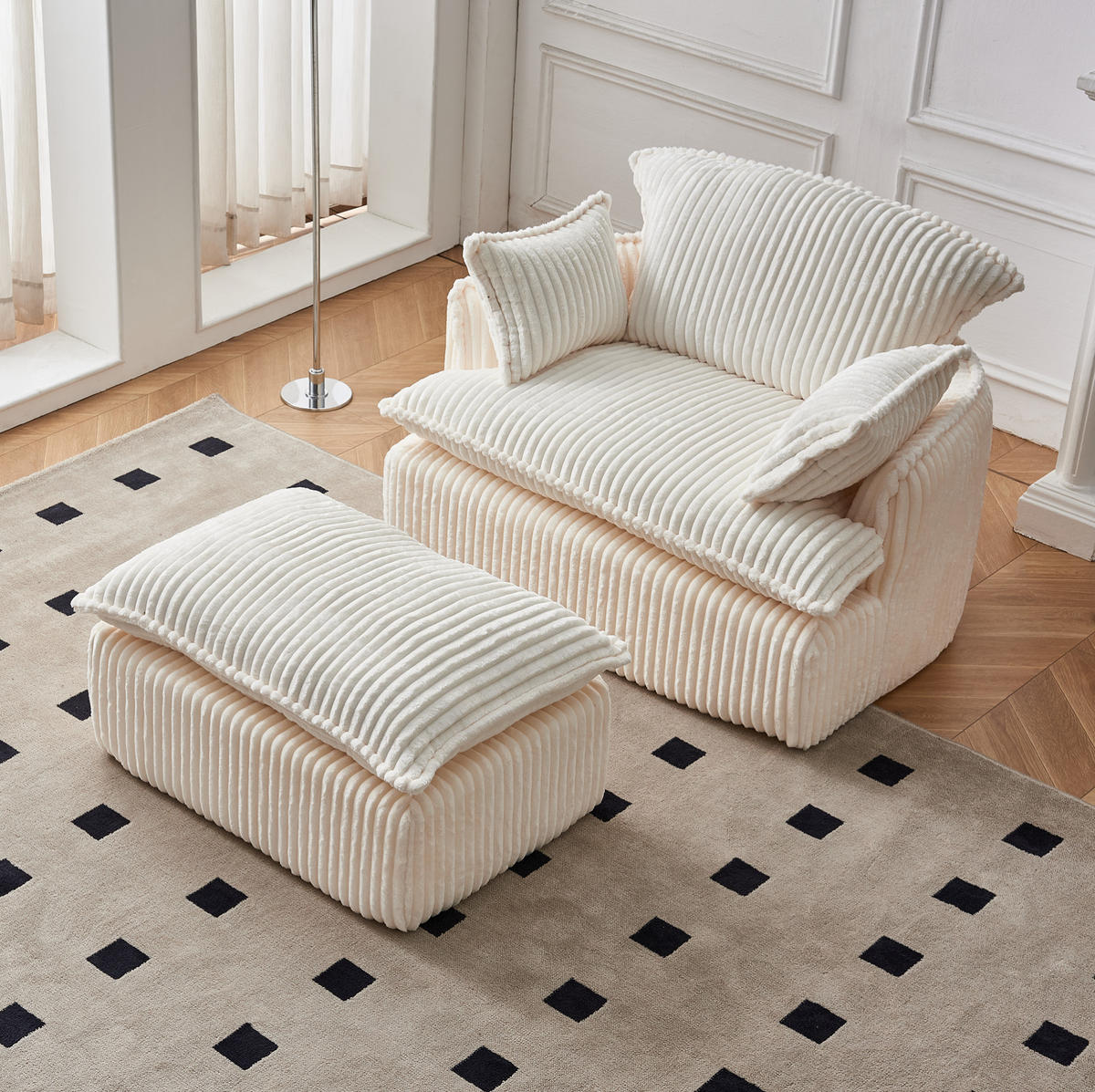 SOFA-SESSEL mit Hocker 115 x 89 x 77 cm Beige 2-tlg. - Beige, Kunststoff (89/77/115cm) - Meubliv
