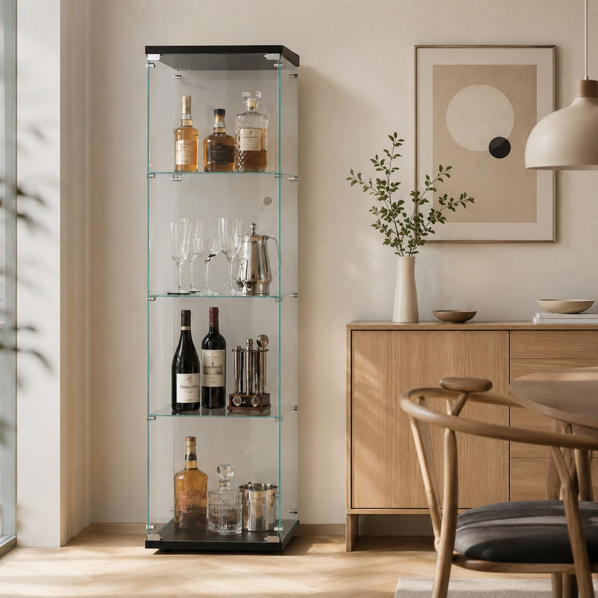 SAMMLERVITRINE 4 Ebenen Glas Schrank Stabil Für Figuren Wein Bücher - Schwarz, Glas (14.37/64.56/16.73cm) - SHOPENTRA