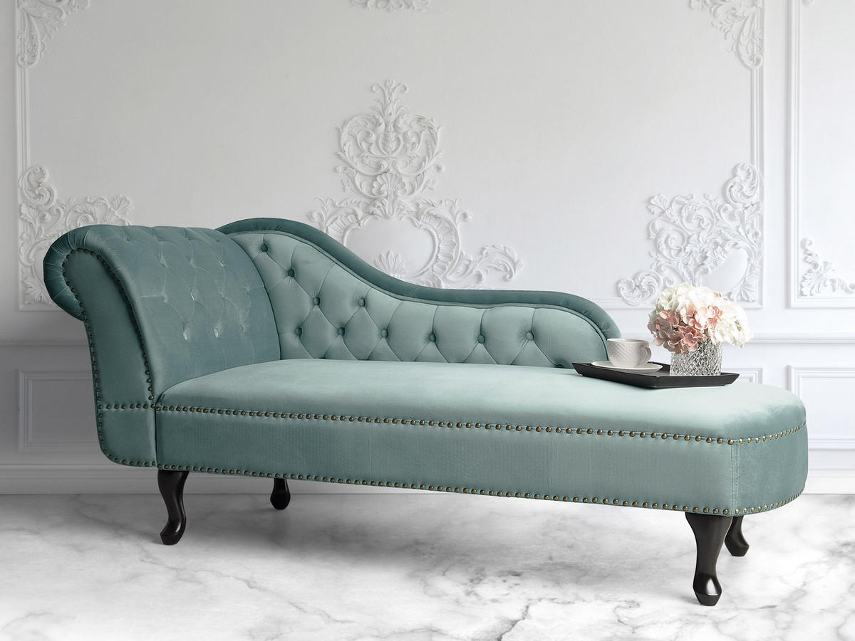 CHAISELONGUE Samtstoff mintgrün linksseitig Nimes - Schwarz/Mintgrün, Textil (170/79/61cm) - Beliani