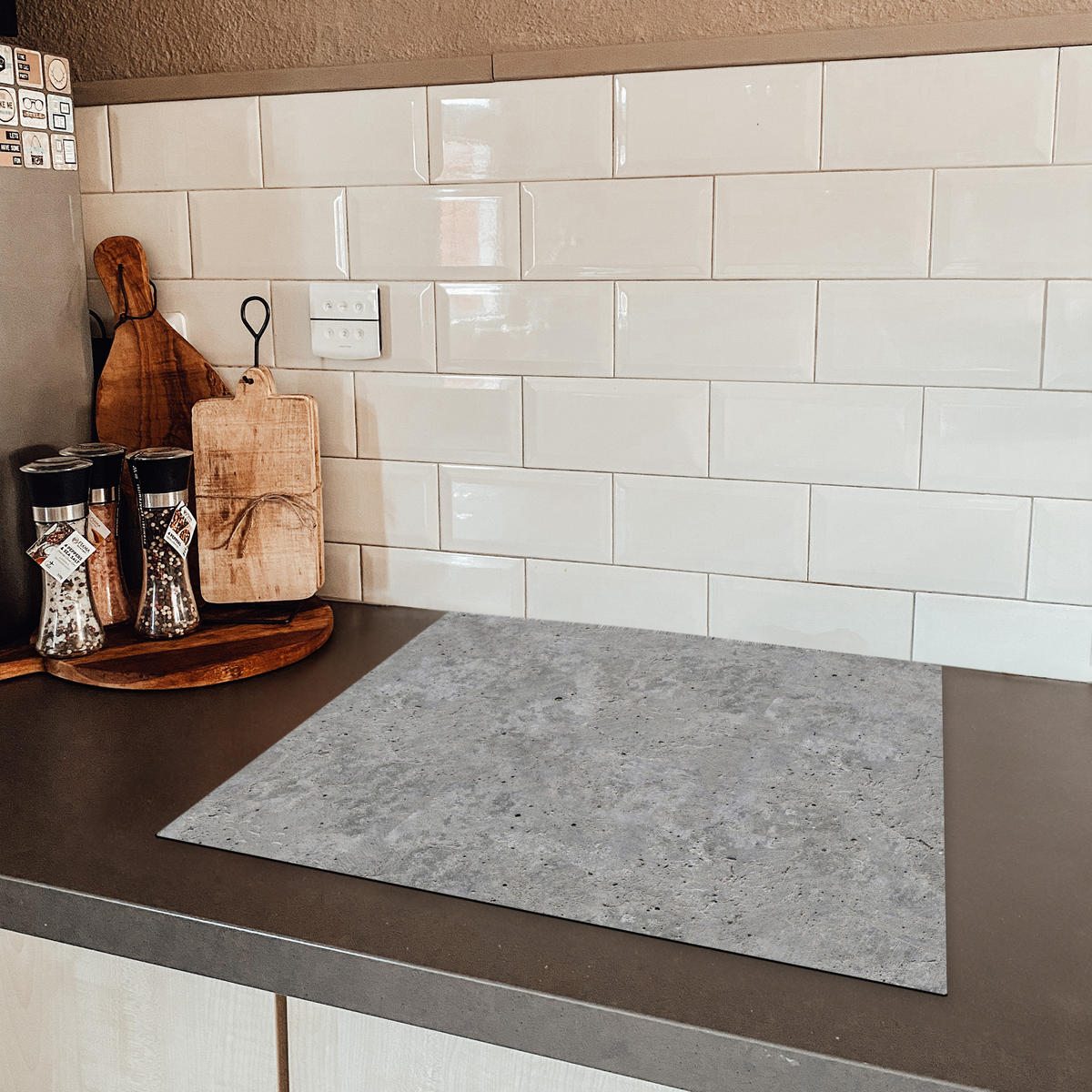 HERDABDECKPLATTE Beton - Schiefer - Grau - Struktur aus Beton Ceranfeldabdeckung 59x52 cm - Hellgrau, Kunststoff (59/52/0.2cm) - MuchoWow