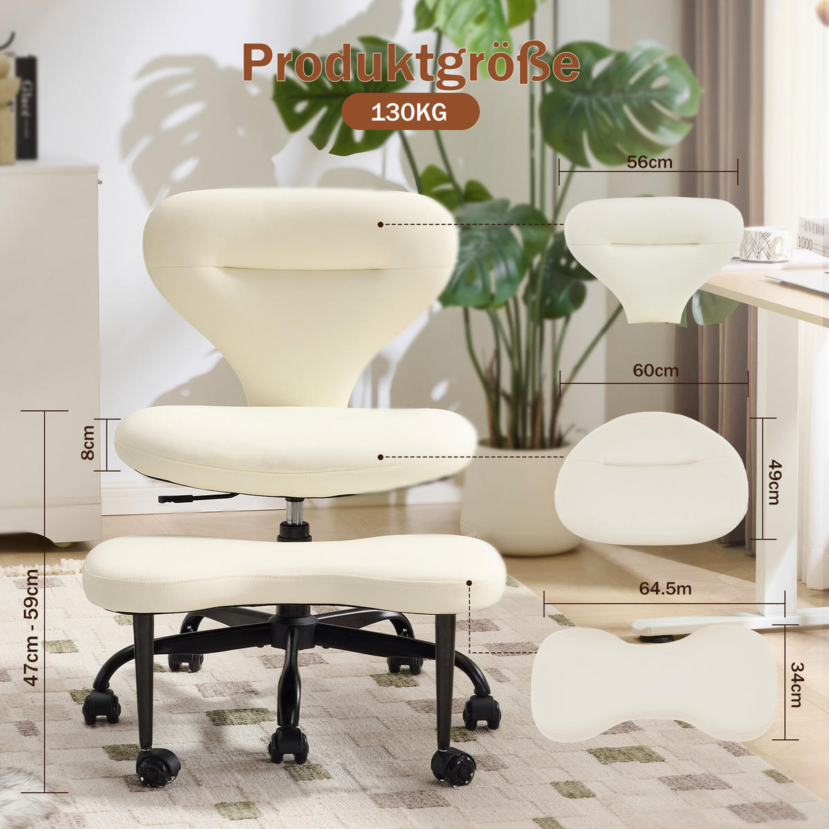 DREHSTUHL DE-41045 mit einziehbaren Fußstütz Creme - Weiß, Metall (67/84/80cm) - ComfortXL
