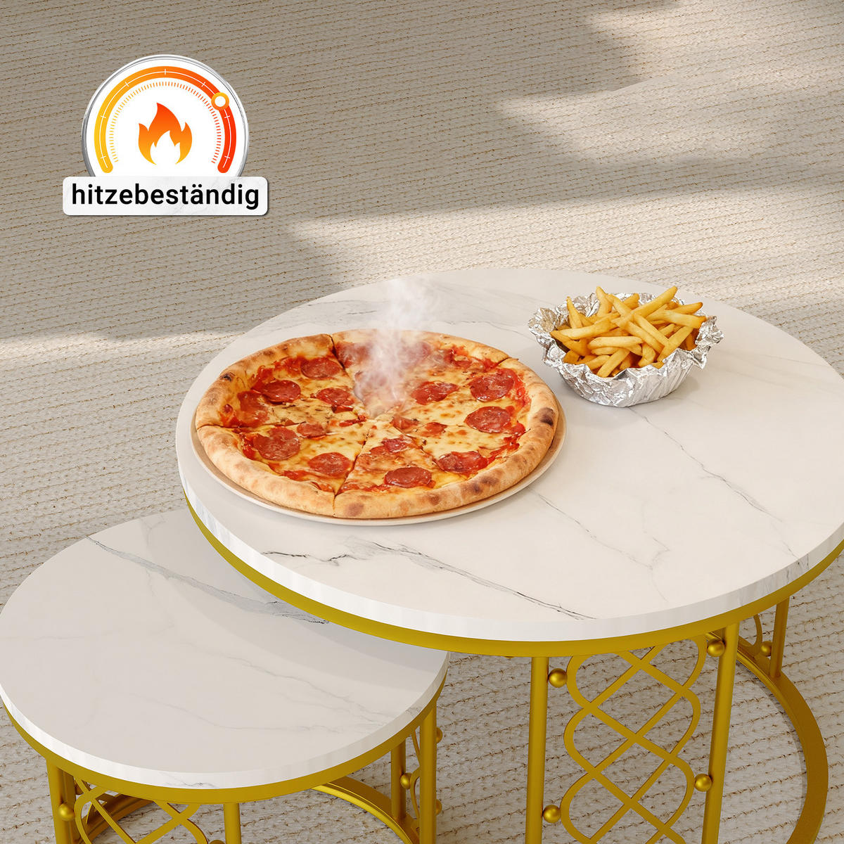 COUCHTISCH 2er Set 70/70/45 cm in Weiß und Goldfarben aus MDF mit Metallgestell - Goldfarben/Weiß, Holzwerkstoff/Metall (70/70/45cm) - CHICFURN