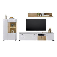 WOHNWAND 3-teilig weiß matt, Eiche 285 cm, Wohnkombination mit Soft-Close - Eichefarben/Schwarz, Glas/Holzwerkstoff (285/170/42cm) - Furn.Design