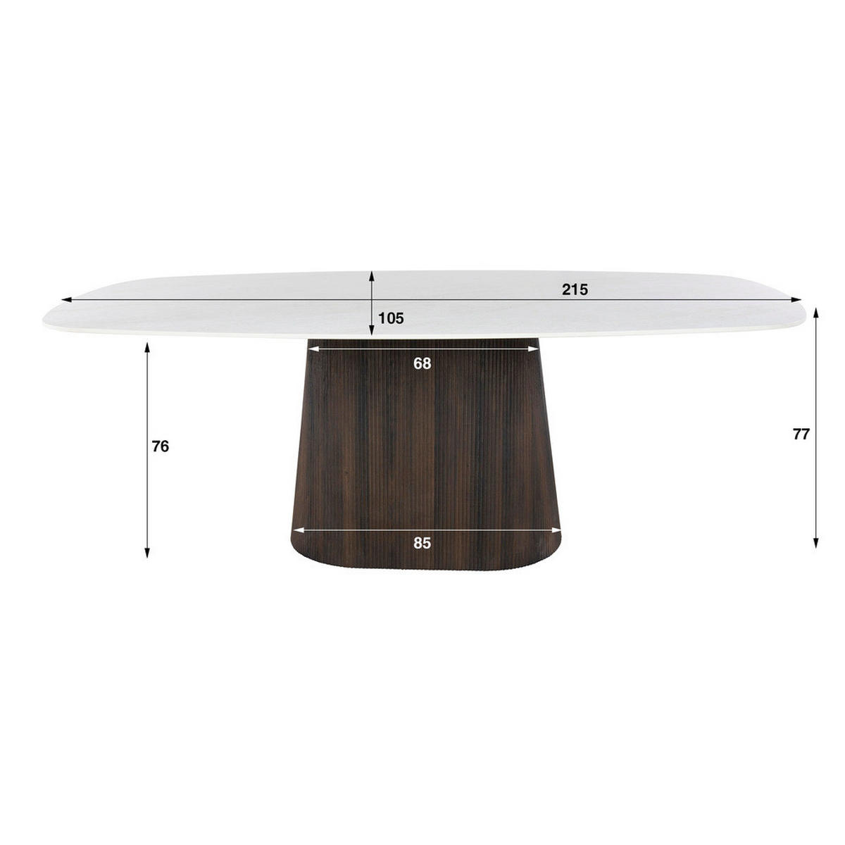 ESSTISCH CERAMO CENTO Dänisch ovaler Premium-Tisch mit 3D-Keramikplatte & Rillen-Säule 215 cm - Dunkelblau, Keramik (105/215/77cm) - alesvelt