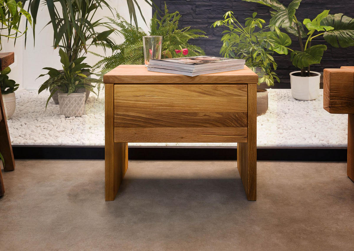 NACHTTISCH Wildeiche 50x35x40 natur geölt JANGALI #719 - Braun, Holz (50/40/35cm) - Massivmoebel24