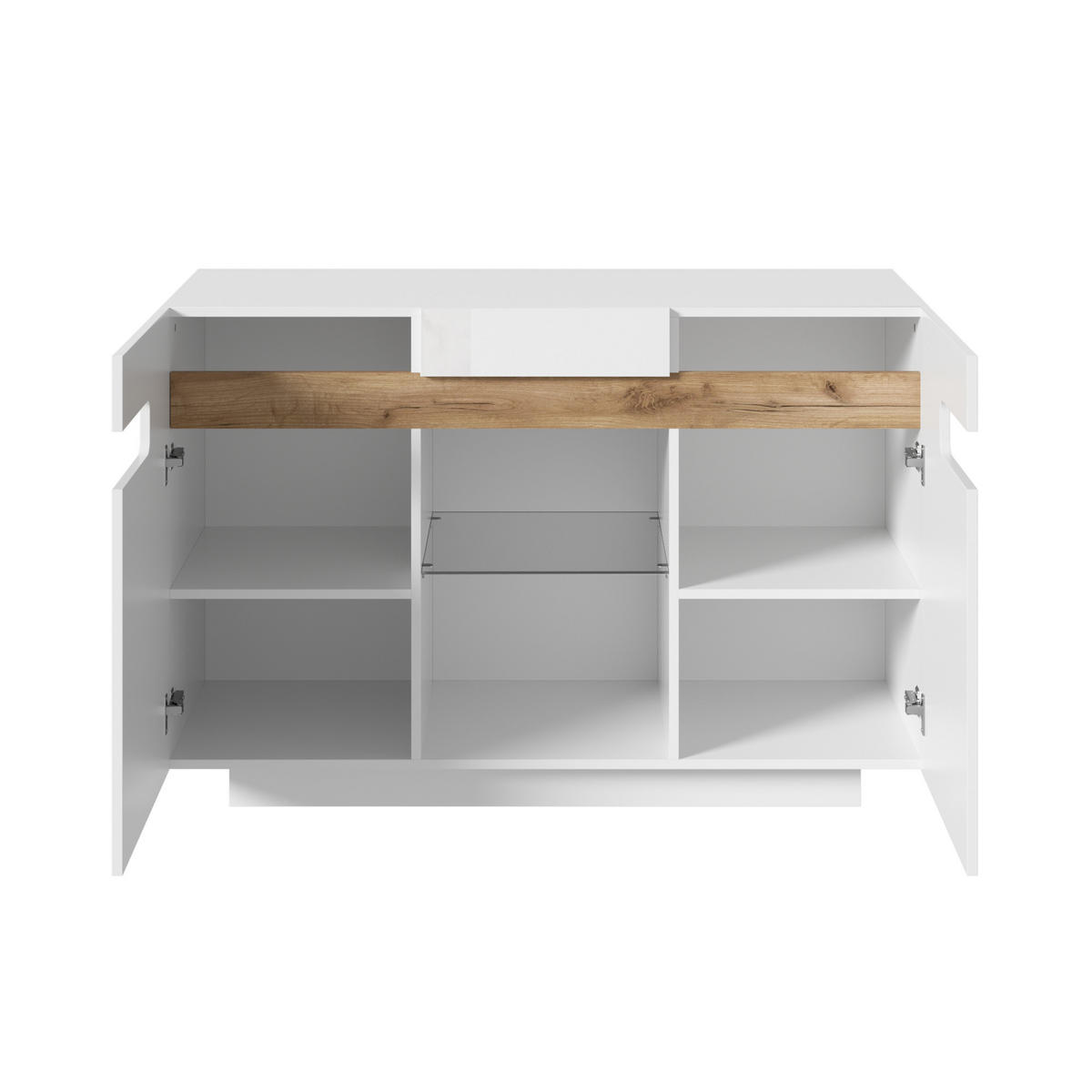 SIDEBOARD Weiß und Natur 120/40/80 cm - Weiß, Glas (120/80/40cm) - PANGIVO