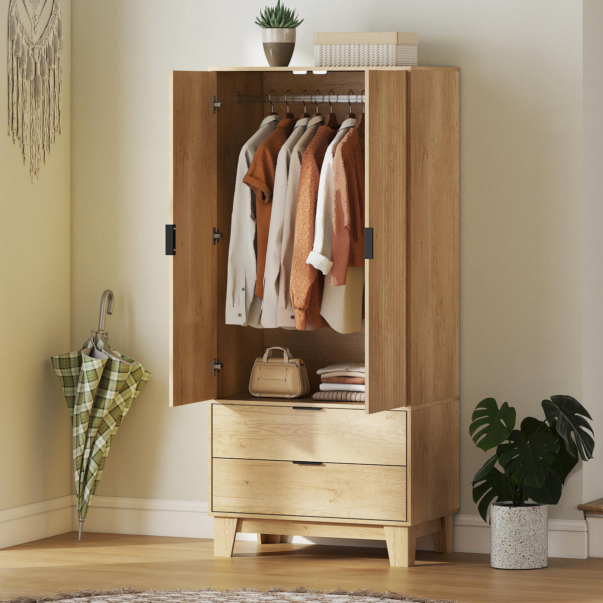 KLEIDERSCHRANK Naturfarben 80/50/180 cm - Naturfarben, Holzwerkstoff (50/180/80cm) - PANGIVO