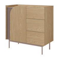 KOMODA Camel s 1 dvířky a 3 zásuvkami, rýhovaný detail, 90 cm, jarní dub + Toffee - barva dubu, kov/kompozitní dřevo (92/90/42cm) - Beautysofa