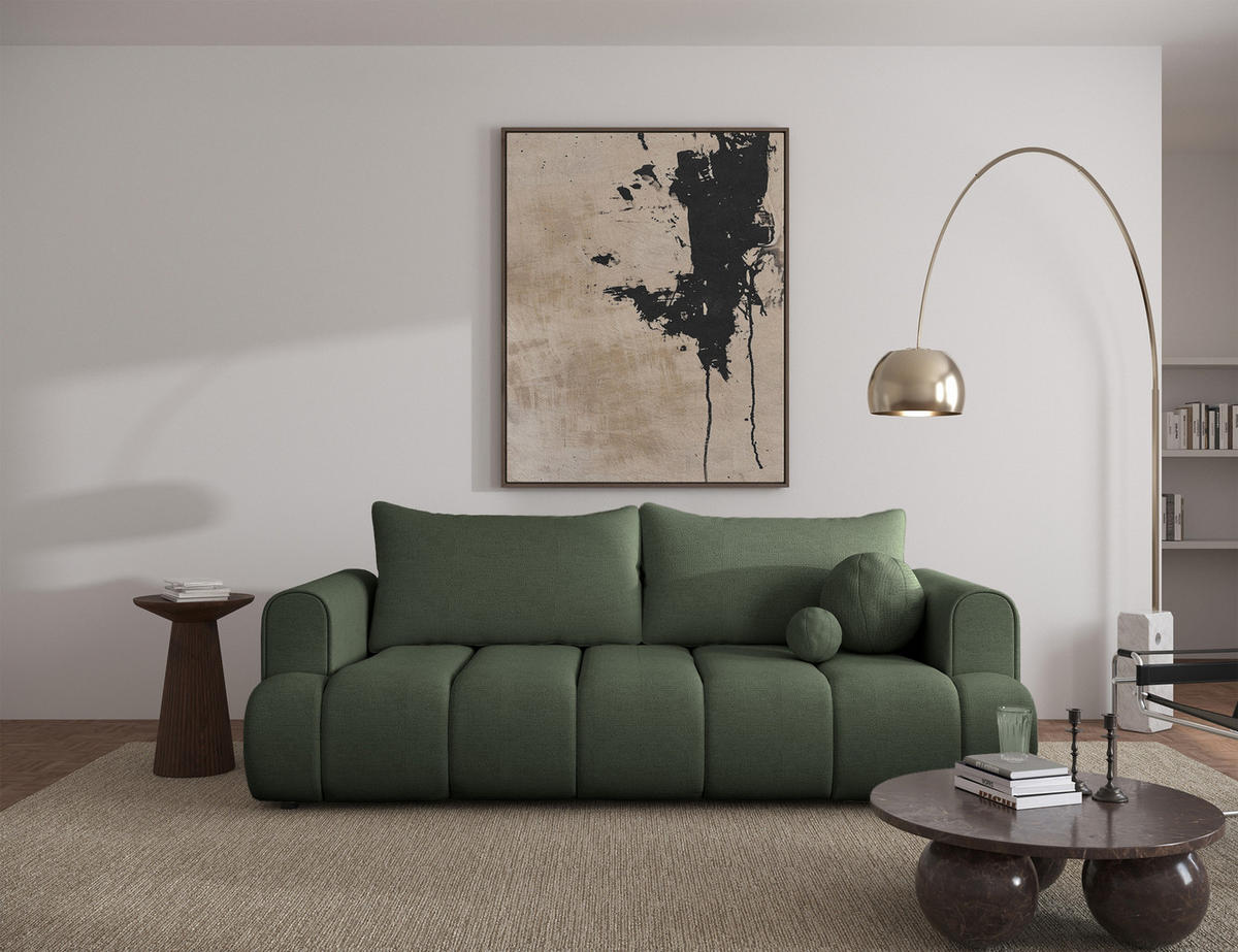 3-SITZER-SOFA Dandelino Grün mit Schlaffunktion - Schwarz/Grün, Kunststoff/Textil (250/90/112cm) - Selsey