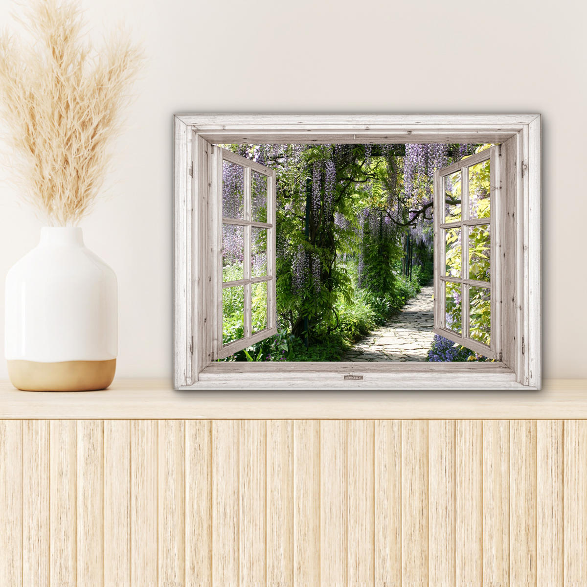 LEINWANDBILD Blauer Regen - Blumen - Aussicht - Baum - Frühling 40x30 cm - Grün, Textil (40/30cm) - MuchoWow