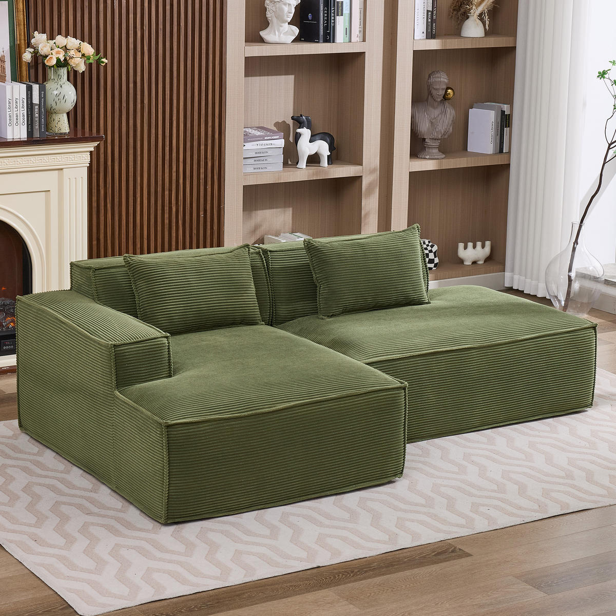ECKSOFA 233/129/70 cm Grün mit zwei Kissen und Federtasche - Grün, Textil (235/129cm) - Oxeza