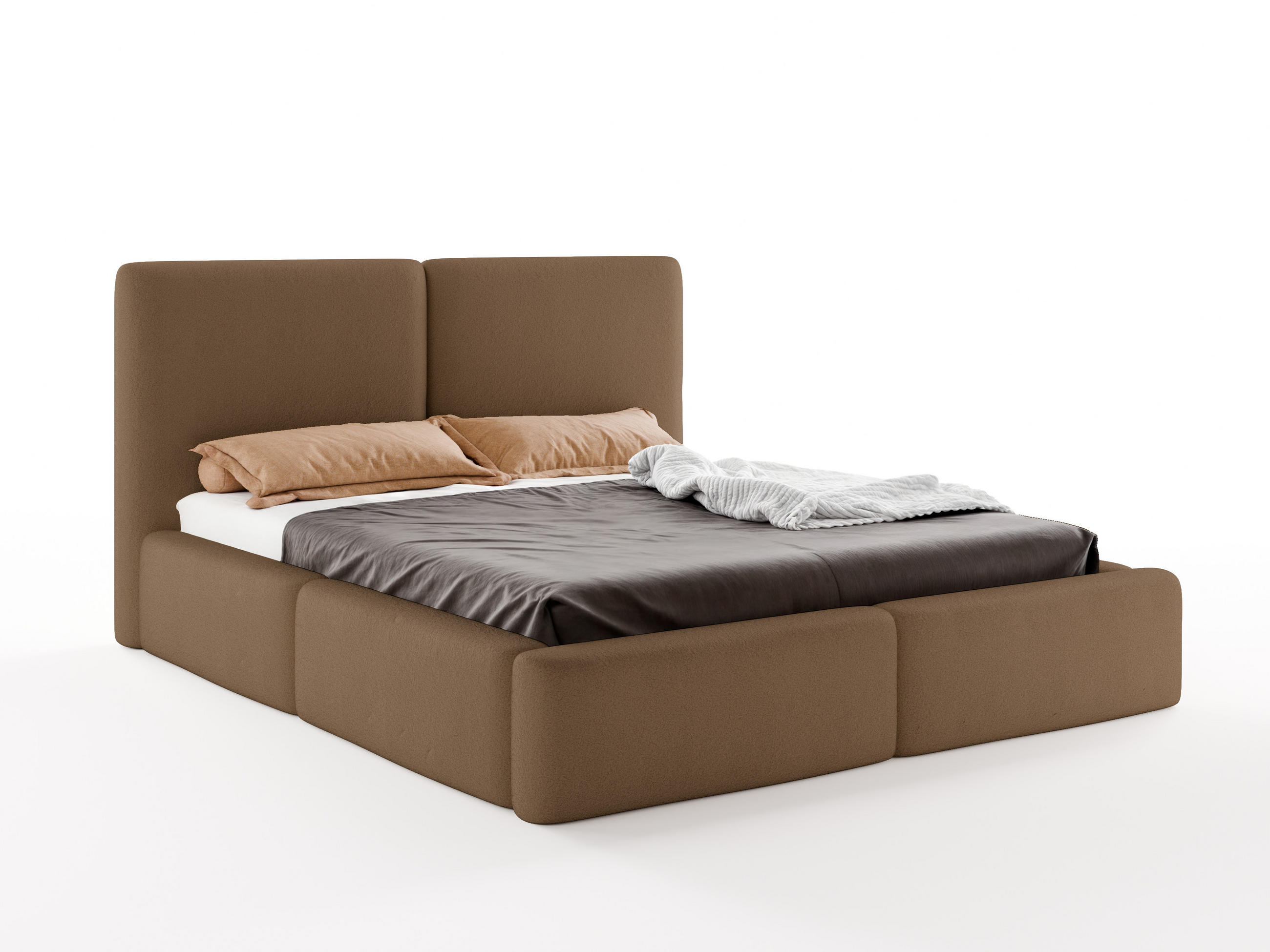 POLSTERBETT LIVIA 200x200 cm mit Bettkasten, Stauraum und Metall-Lattenrost – Bouclé Stoff Braun - Schwarz/Braun, Textil/Metall (200/200cm) - Luxkor24