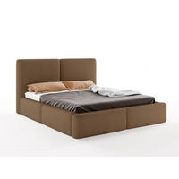 POLSTERBETT LIVIA 140x200 cm mit Bettkasten, Stauraum und Metall-Lattenrost – Bouclé Stoff Braun - Schwarz/Braun, Textil/Metall (140/200cm) - Luxkor24