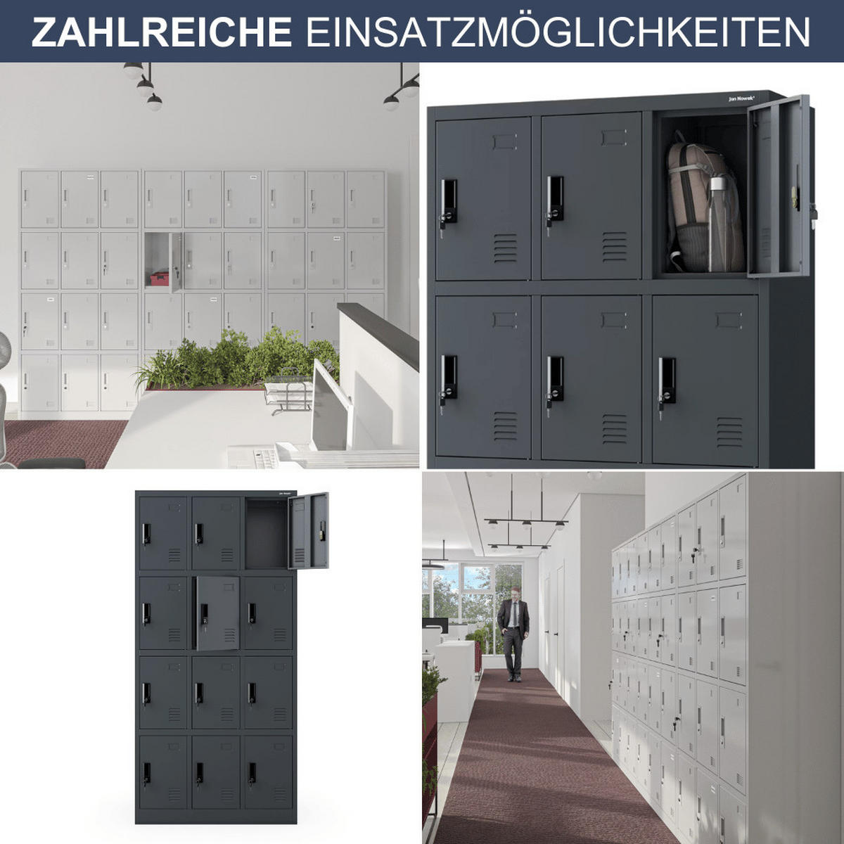 SCHLIESSFACHSCHRANK Spind BERN 12 Fächer185x90x40cm Anthrazit - Anthrazit, Metall (90/185/40cm) - DELUKE