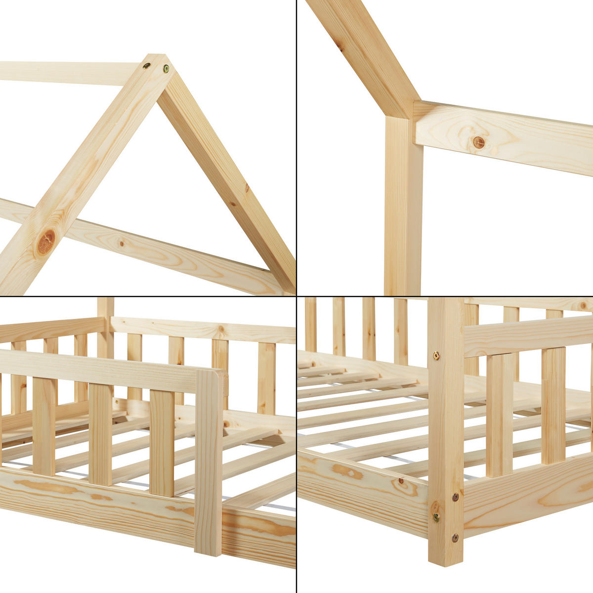 HAUSBETT Hesel mit Matratze - Naturfarben, Holz/Textil (90/200cm) - [en.casa]
