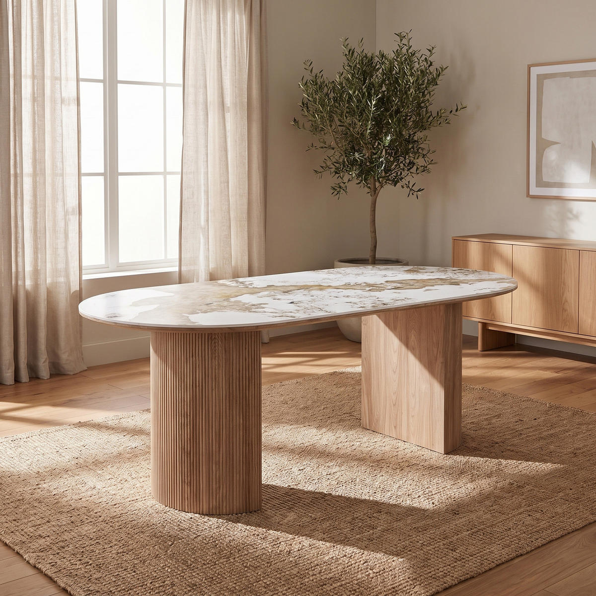 ESSTISCH Minamata 100 x 210 x 76 cm, Keramik-Tischplatte Weiß / Dunkelbraun - Weiß, Holzwerkstoff (210/100/76cm) - ebuy24