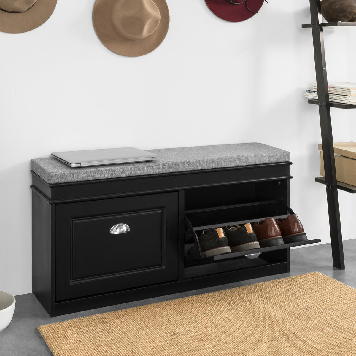 SCHUHBANK Schwarz - Schwarz, Holzwerkstoff (104/52/24cm) - SoBuy