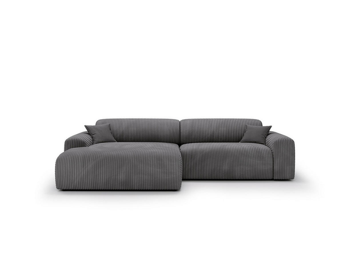 ECKSOFA mit Longchair - Cord - Schwarz/Grau, Kunststoff/Textil (284/178cm) - home24