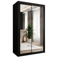 SCHIEBETÜRENSCHRANK mit Spiegel 120 cm Breite, schwarz mit schwarzem Griff - Schwarz, Holzwerkstoff (120/200/62cm) - Home Collective