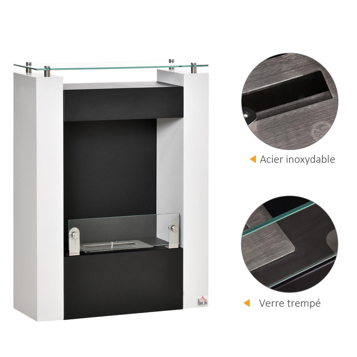 ETHANOLKAMIN DE-17011 0,9 L Brenner mit Glasablage Weiß - Weiß, Metall (60/79/20cm) - ComfortXL