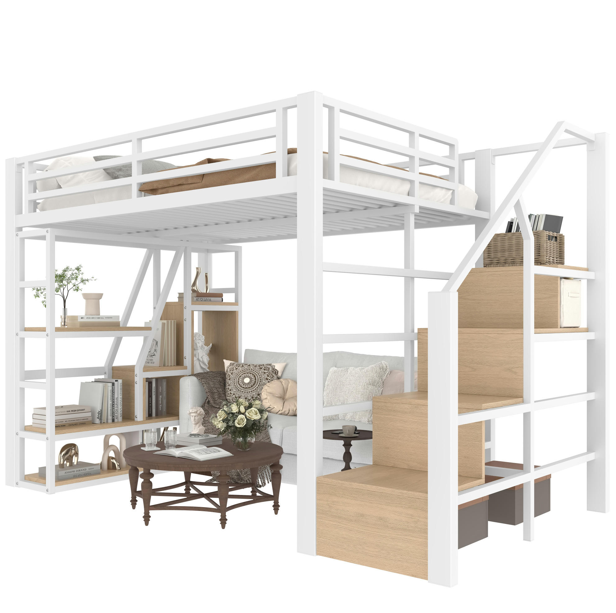 HOCHBETT 140/200 cm Weiß aus Metall und MDF mit LED-Lichtleiste - Weiß, Holzwerkstoff (140/200cm) - OKMYHOME