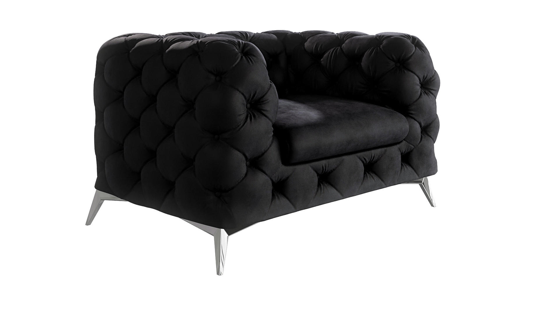 CHESTERFIELD-SESSEL Laura Schwarz Samt - Silberfarben/Schwarz, Holz/Textil (125/75/100cm) - S-Style Möbel