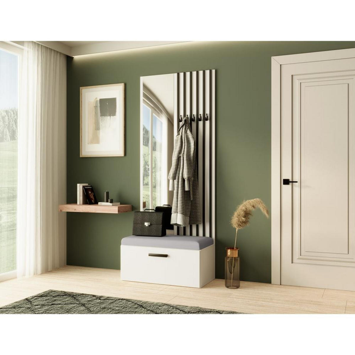 GARDEROBE Margaret II 81/203/43 mit Lamellen und Spiegel - Schwarz/Weiß, Holzwerkstoff/Kunststoff (81/203/43cm) - Beautysofa