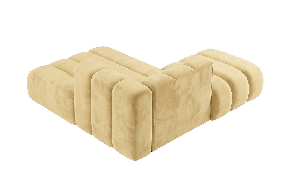 CHAISELONGUE Modulare Mit Hocker, Velvet-Stoff Riviera, Buttergelb, Links, GRAND - Hellgelb, Holz (204/179cm) - Kaiser Möbel