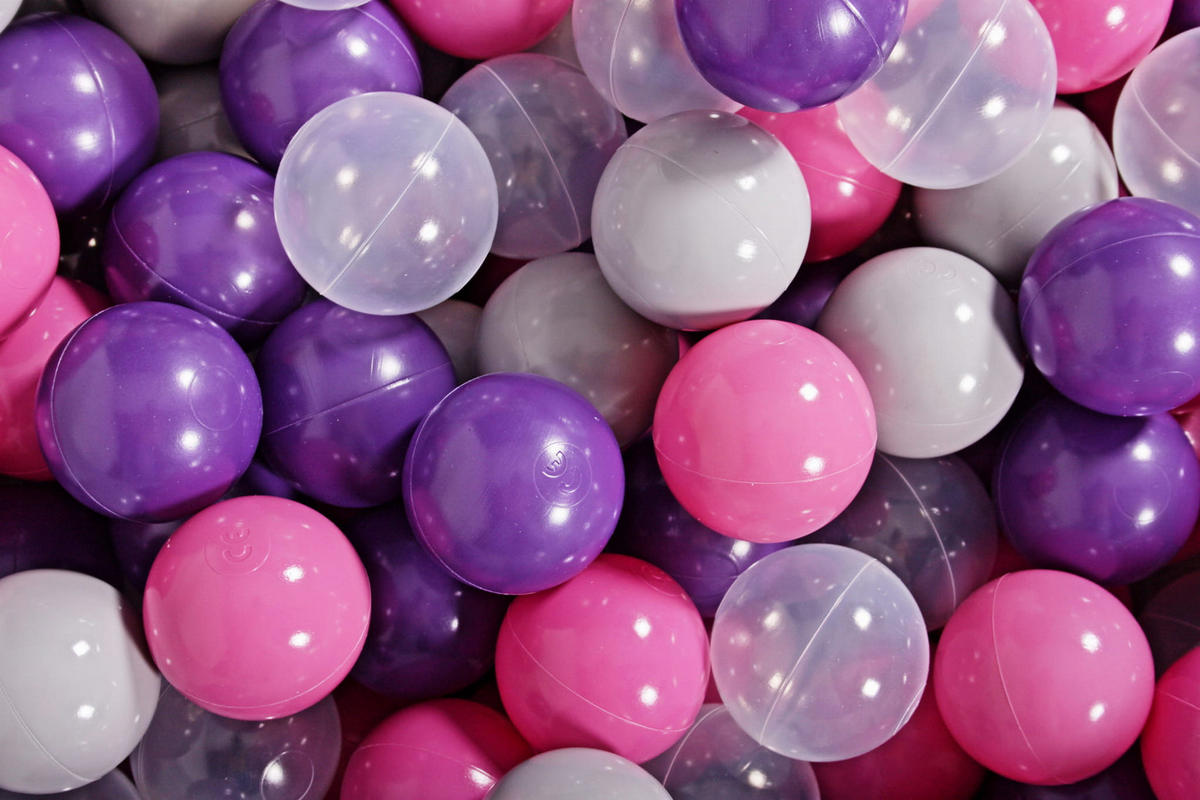 BÄLLE für Bällebad, Spielbälle, Plastikbälle für Kinder Set 50 pcs.: Violett/Rosa/Grau/Transparent - Altrosa, Textil (7/7/7cm) - MeowBaby