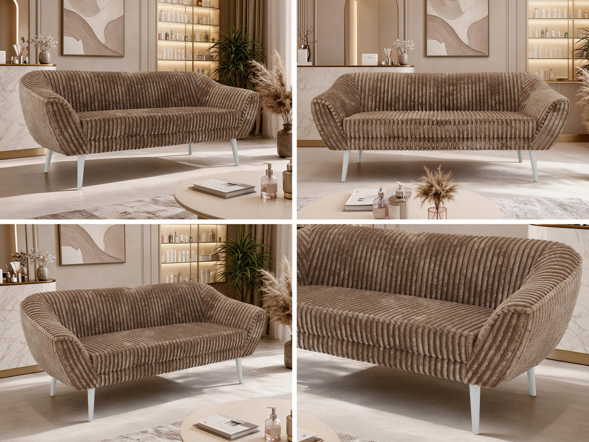 TŘÍMÍSTNÁ POHOVKA PIRS 3 - Hnědá Manšestr - Bílé nohy - bílá/hnědá, kompozitní dřevo/textil (180/75/74cm) - MKS