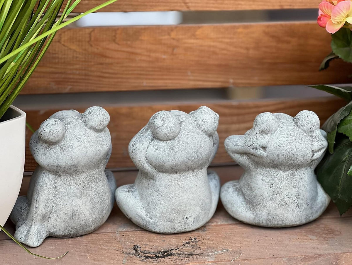 STEINFIGUR 3 Frösche Nichts sehen Nichts hören Nichts Sagen Frostfest Steinguss - Grau, Stein (11/11/8cm) - stoneandstyle