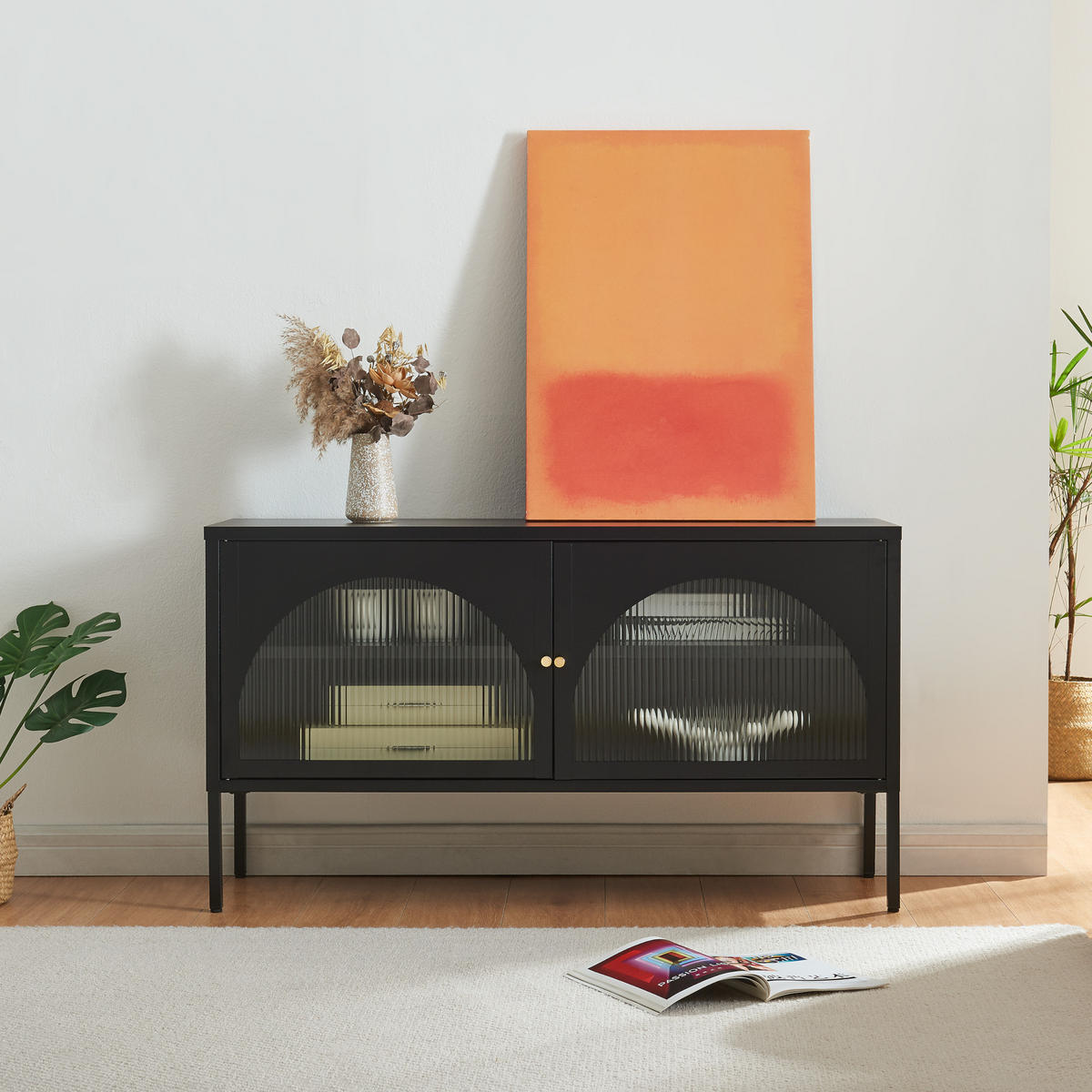 FERNSEHSCHRANK Karlskrona - Schwarz, Glas/Metall (115/64/35cm) - [en.casa]